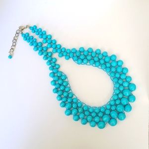 NEW! Turquoise/Blue, Wooden Bead,Apron-Style Statement Necklace w/Clasp Extender